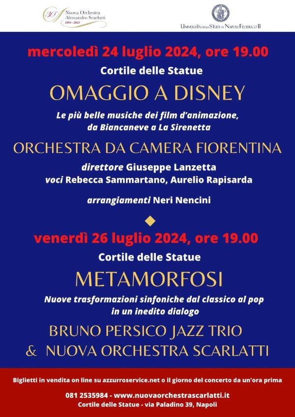 Locandina-48 Nuova Orchestra Scarlatti: 'Omaggio a Disney' e 'Metamorfosi' nel Cortile delle Statue